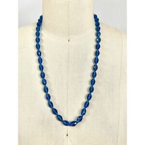 Bohemian Glass Necklace Blue With Original Tag Graduating Faceted Beads 24"